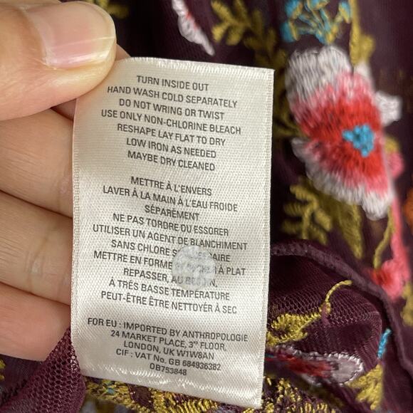 Anthropologie Feather Bone Giralda Top Womens Medium Floral Embroidered Fairy - Picture 9 of 16